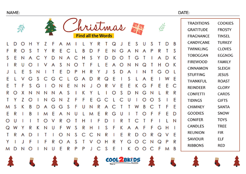 Printable Christmas Word Search Cool2bKids