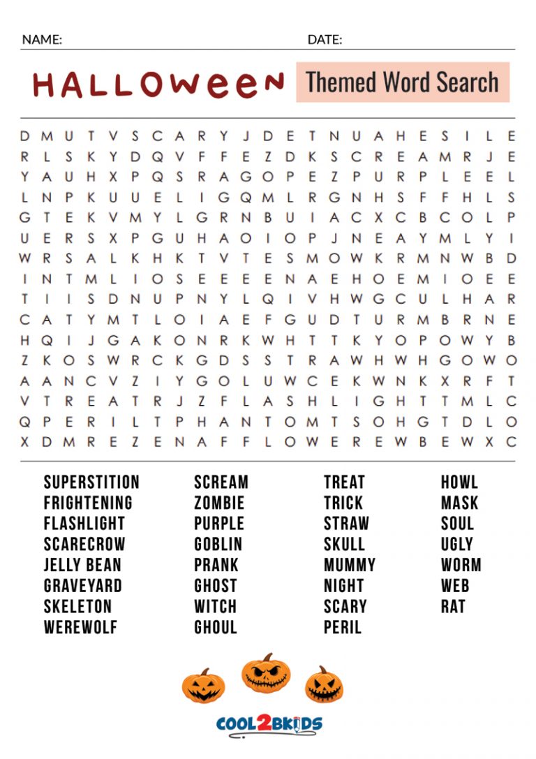 Printable Halloween Word Search - Cool2bKids