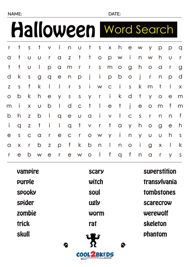 Printable Halloween Word Search - Cool2bKids