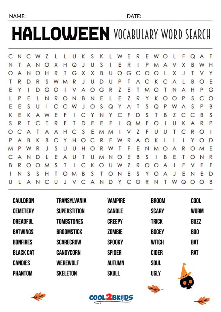 Printable Halloween Word Search - Cool2bKids