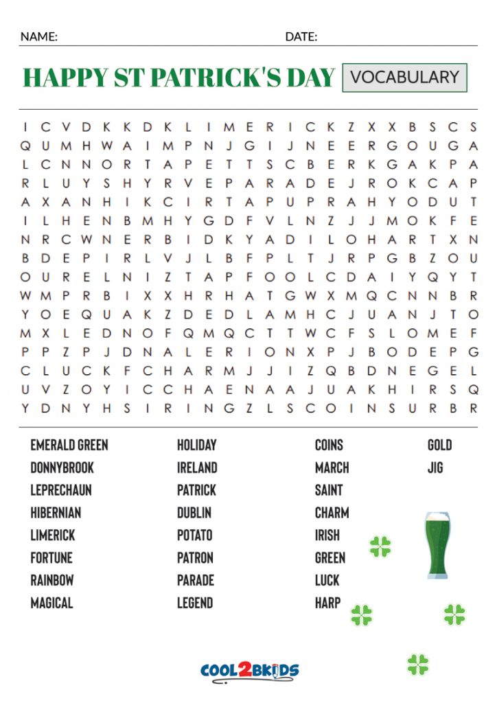 Printable St. Patrick's Day Word Search - Cool2bKids