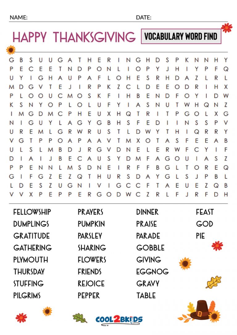 Printable Thanksgiving Word Search - Cool2bKids