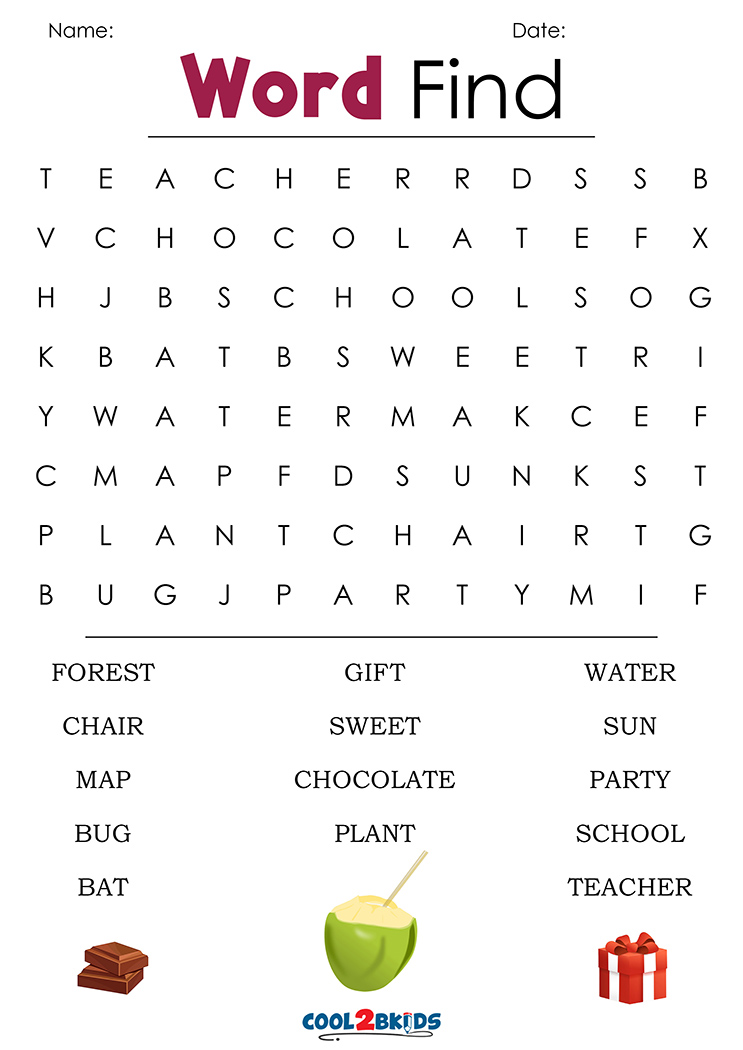 Word Search Kindergarten Pdf