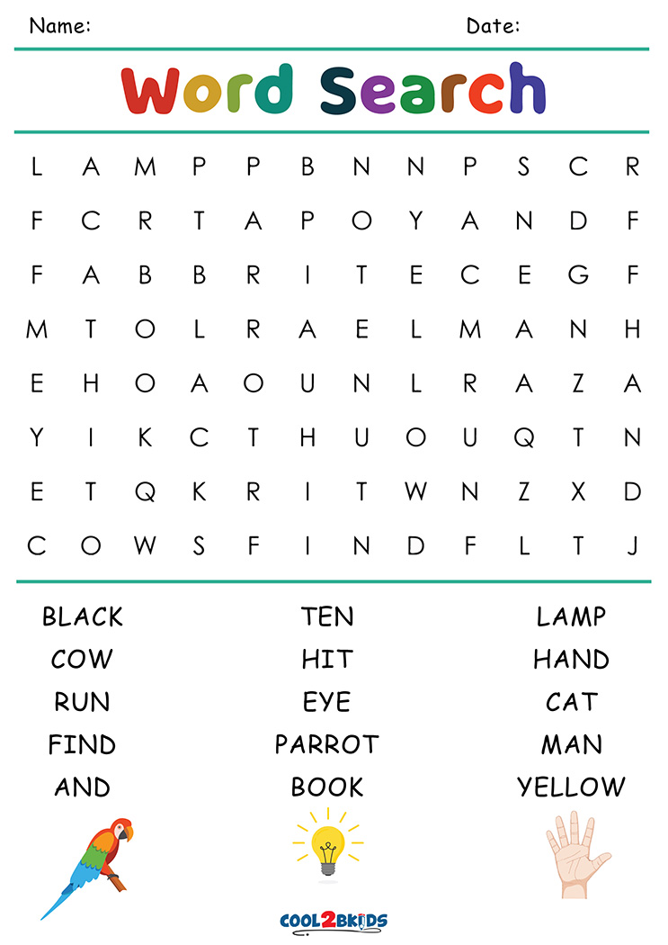 Free Printable Word Search For Kindergarten