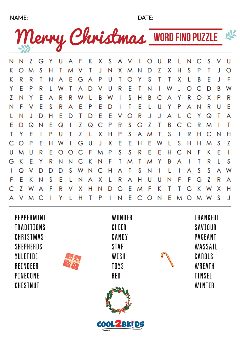 Printable Christmas Word Search - Cool2bKids