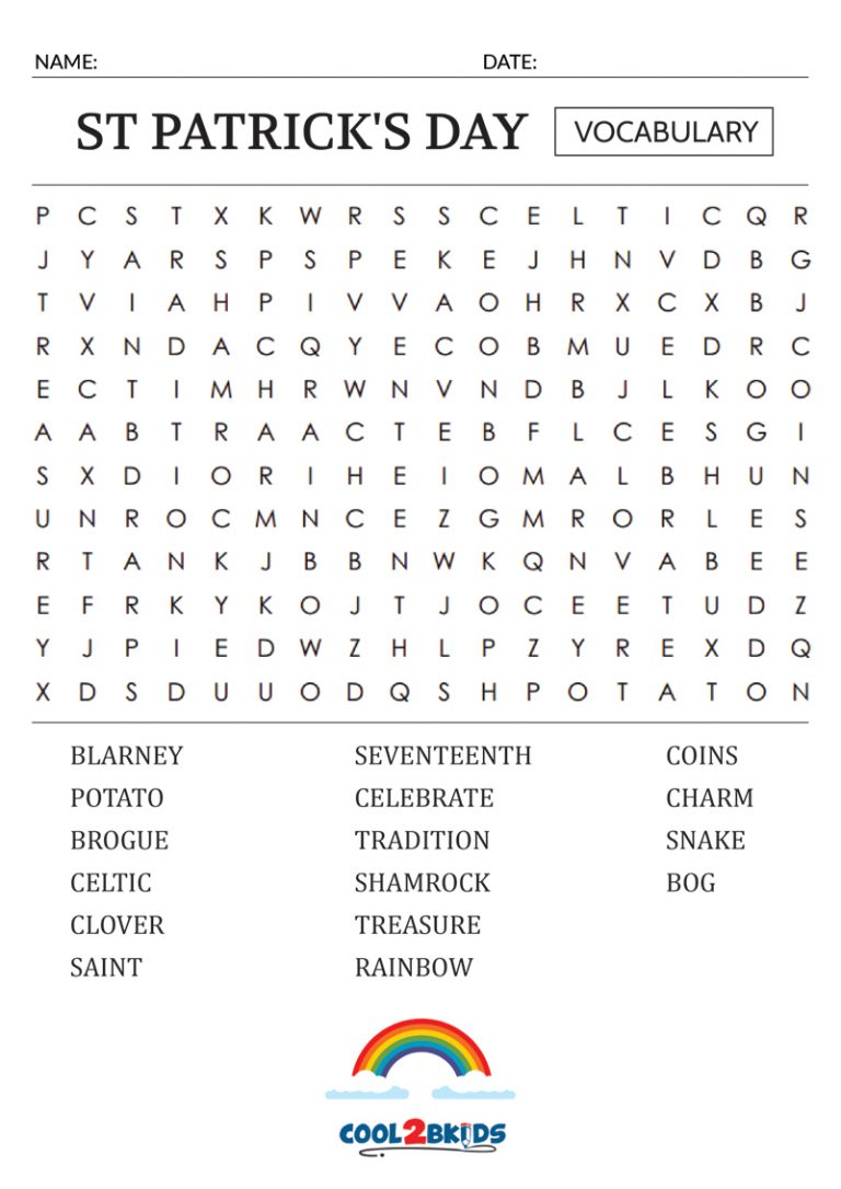 Printable St. Patrick&rsquo;s Day Word Search - Cool2bKids