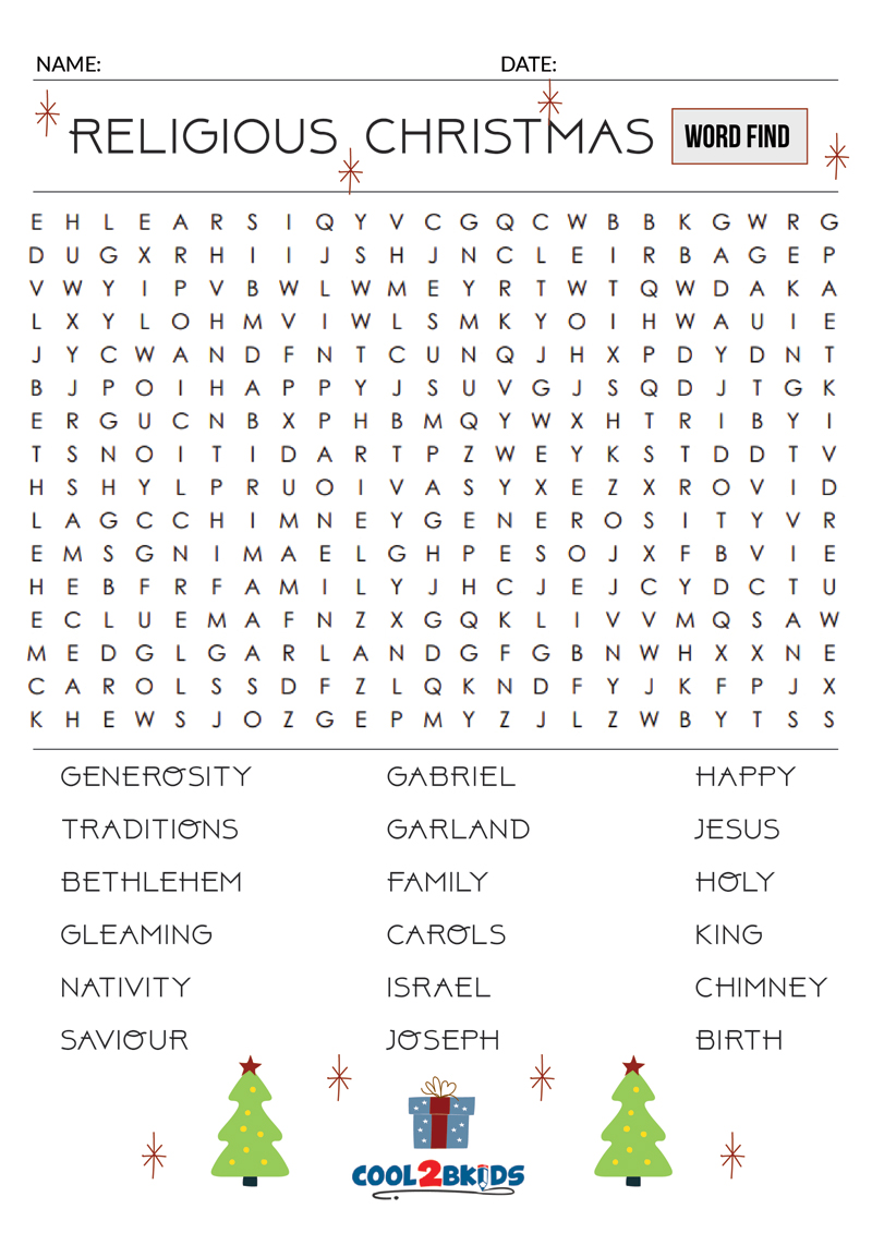 Religious Christmas Word Search Puzzles Printable