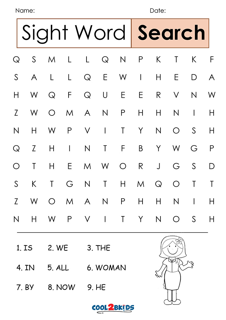 Printable Kindergarten Word Search - Cool2bKids