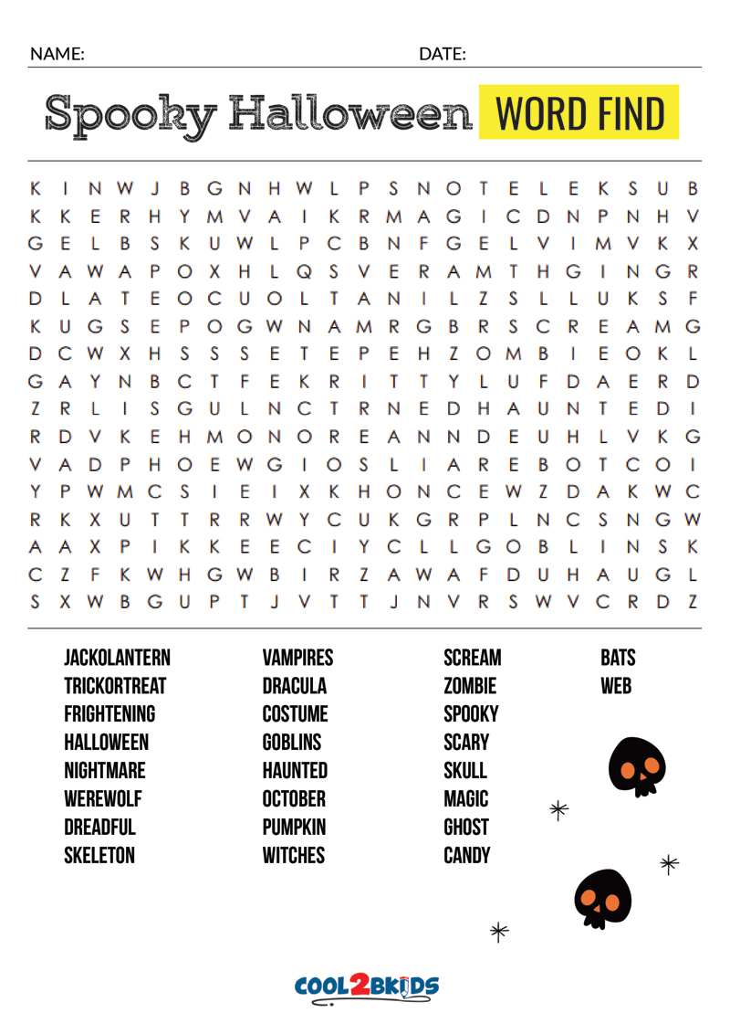 Printable Halloween Word Search - Cool2bKids