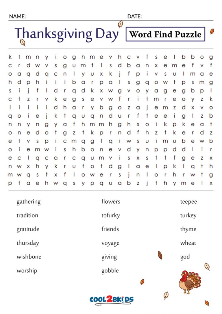 Printable Thanksgiving Word Search - Cool2bKids