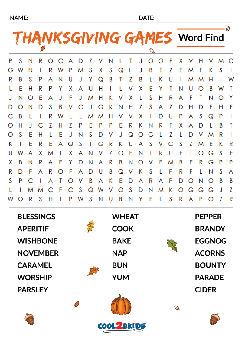 Printable Thanksgiving Word Search - Cool2bKids