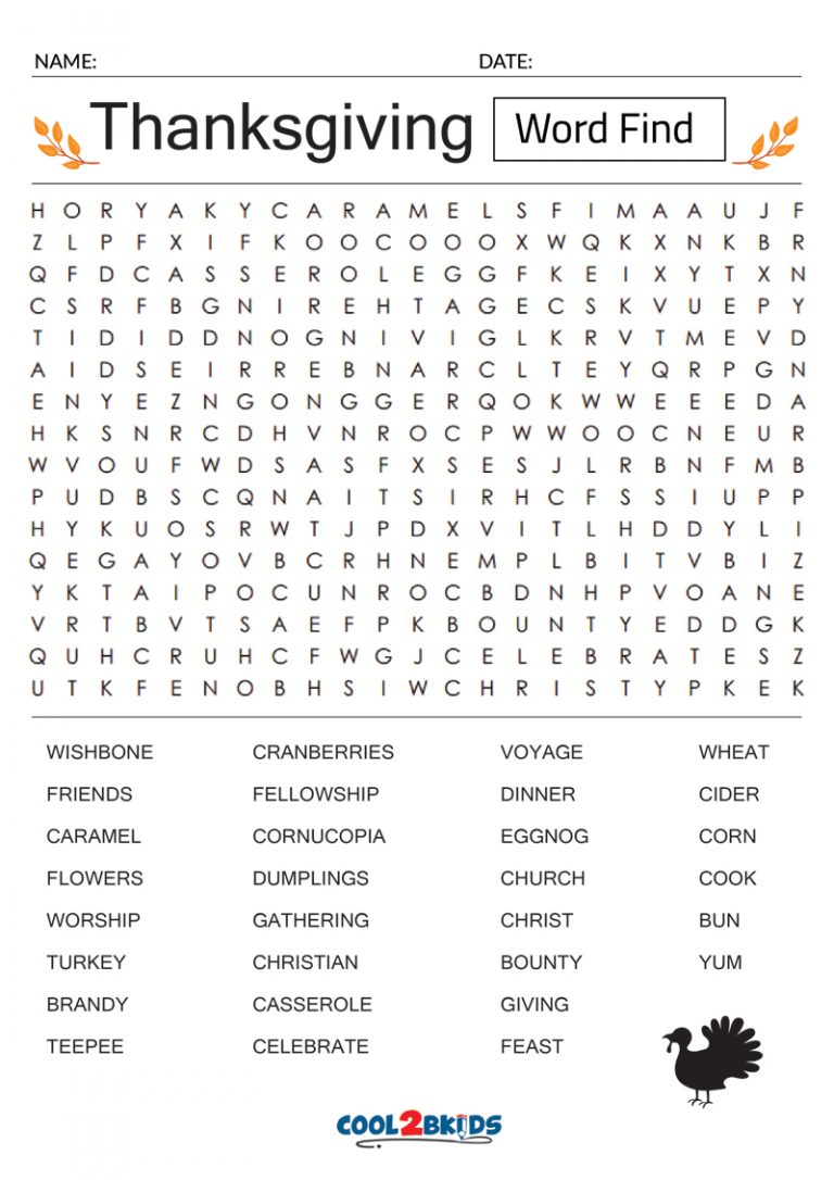 Printable Thanksgiving Word Search - Cool2bKids