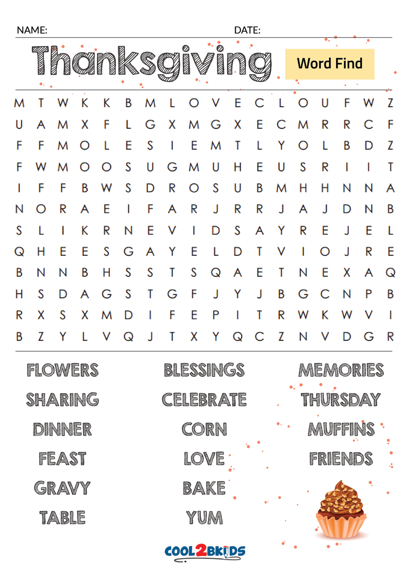 Printable Thanksgiving Word Search - Cool2bKids