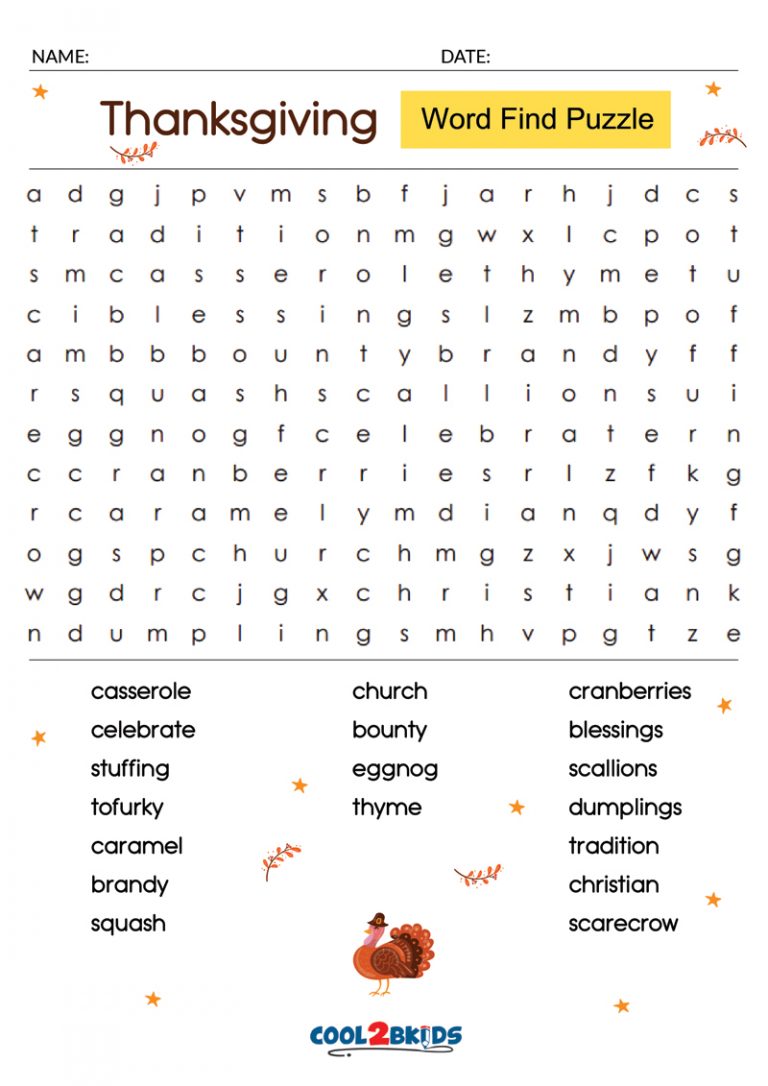 Printable Thanksgiving Word Search - Cool2bKids