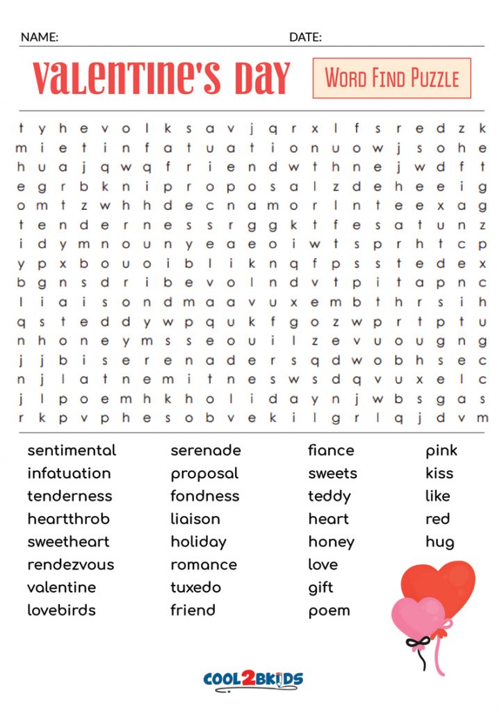 Printable Valentine's Day Word Search - Cool2bKids