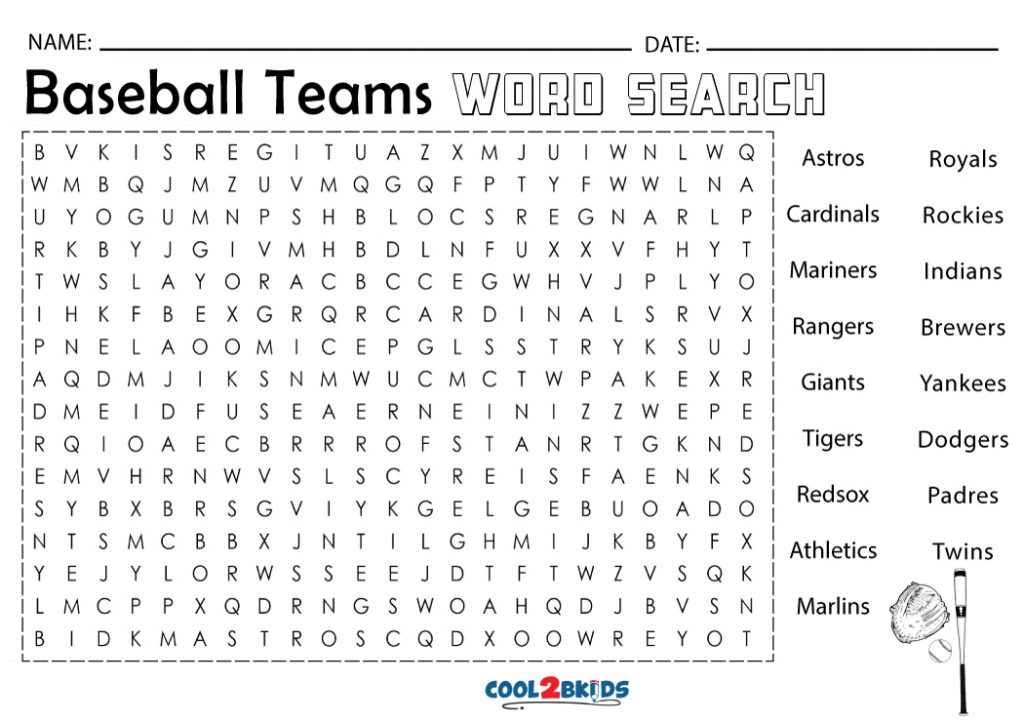 Printable Baseball Word Search Cool2bKids