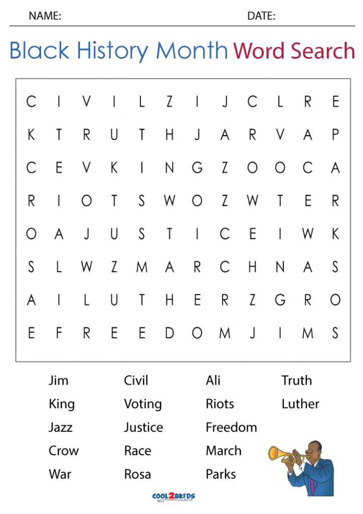 Printable Black History Month Word Search Cool2bKids