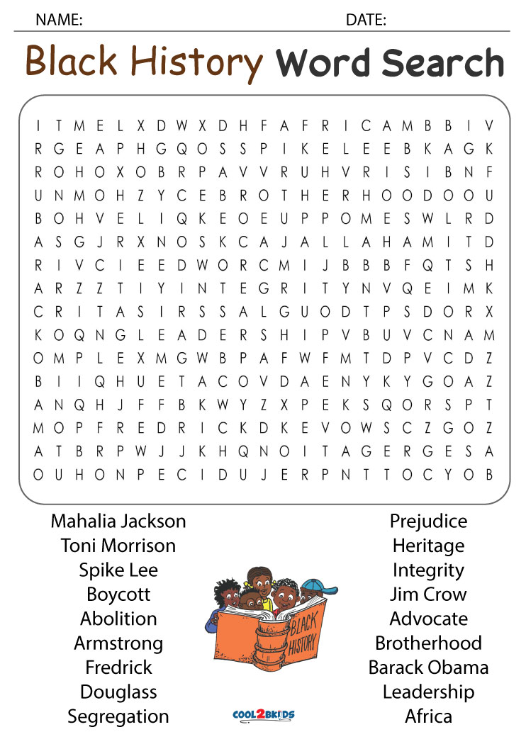 Printable Black History Month Word Search - Cool2bKids