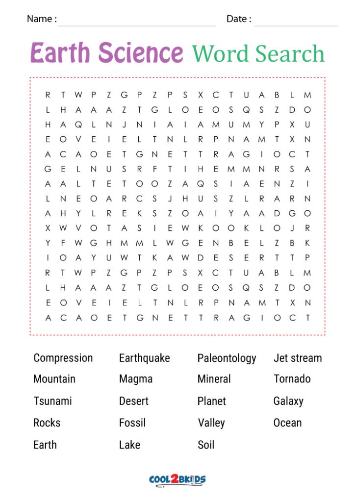 free printable earth science word search puzzles