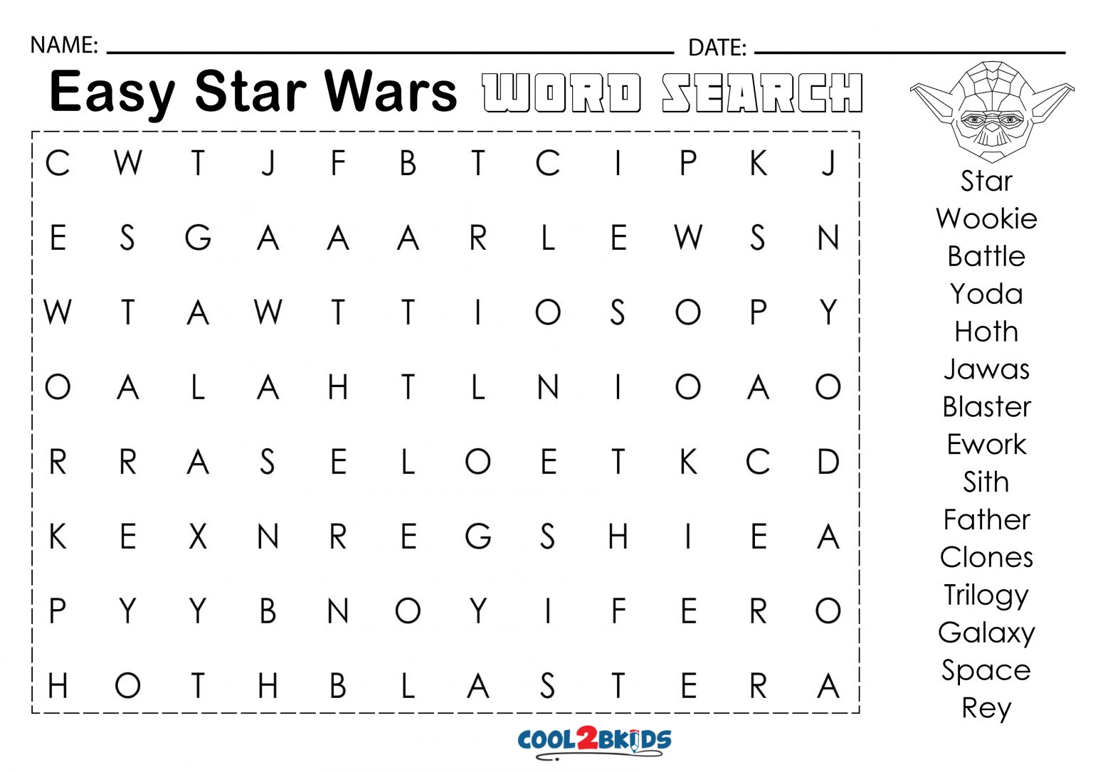 Printable Star Wars Word Search Cool2bKids