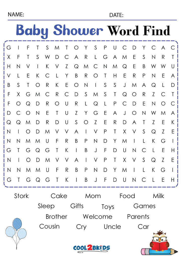 Printable Baby Shower Word Search - Cool2bKids