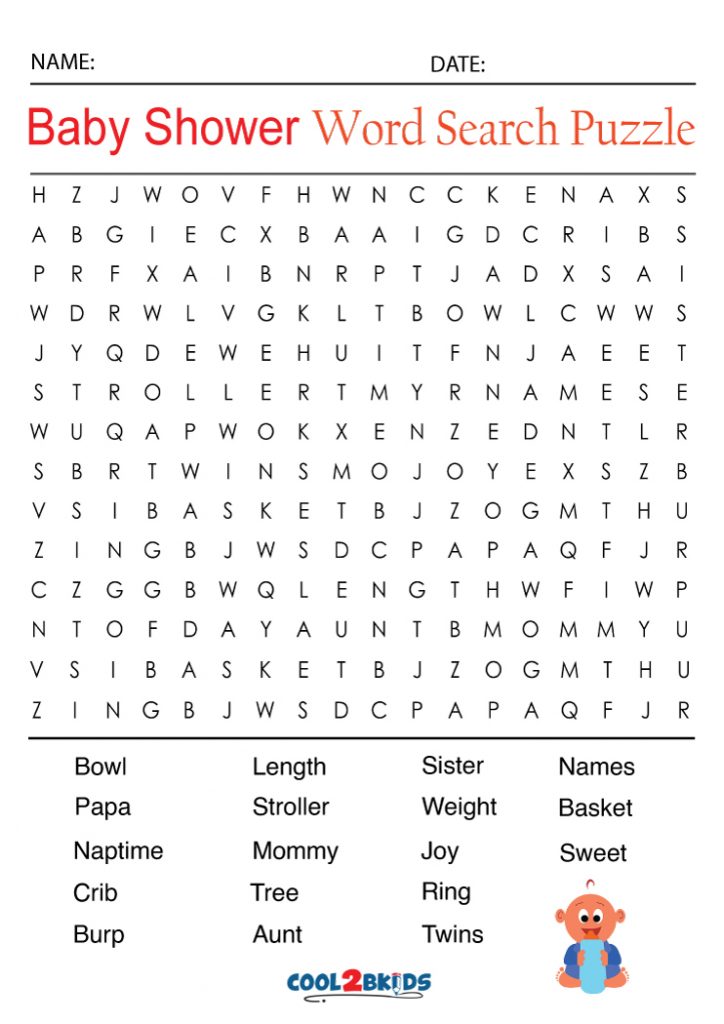 Printable Baby Shower Word Search Cool2bKids