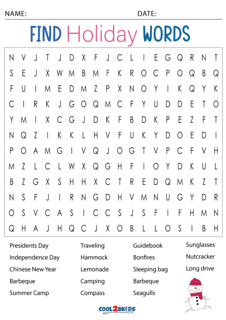 Printable Holiday Word Search - Cool2bkids