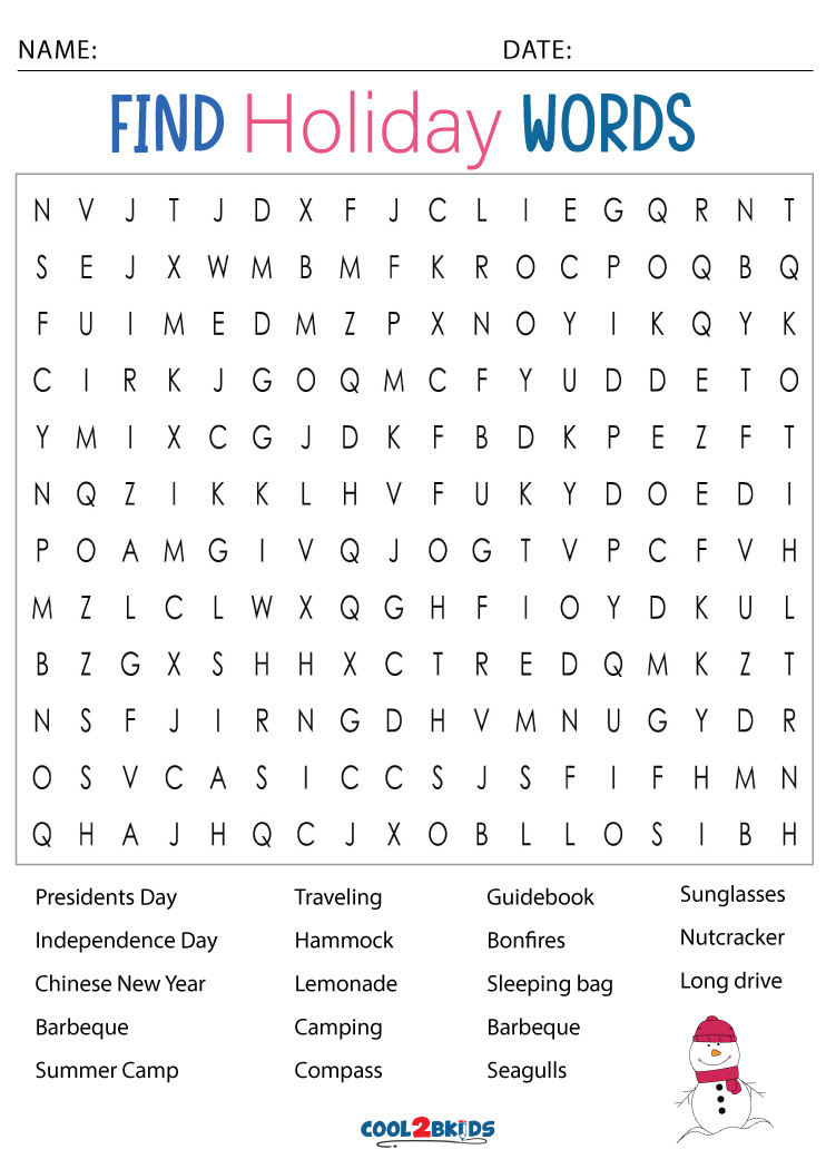 Printable Holiday Word Search Cool2bKids