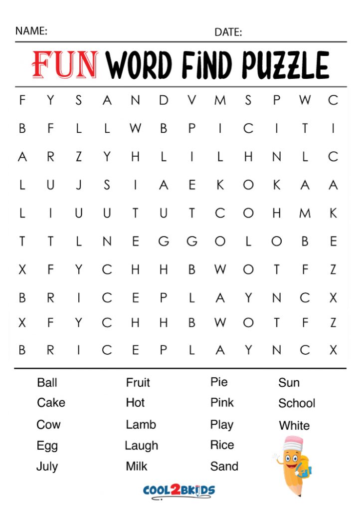 Printable Fun Word Searches Cool2bKids