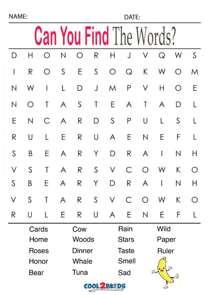 Printable Fun Word Searches - Cool2bkids