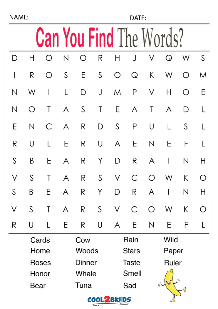 Printable Fun Word Searches - Cool2bKids