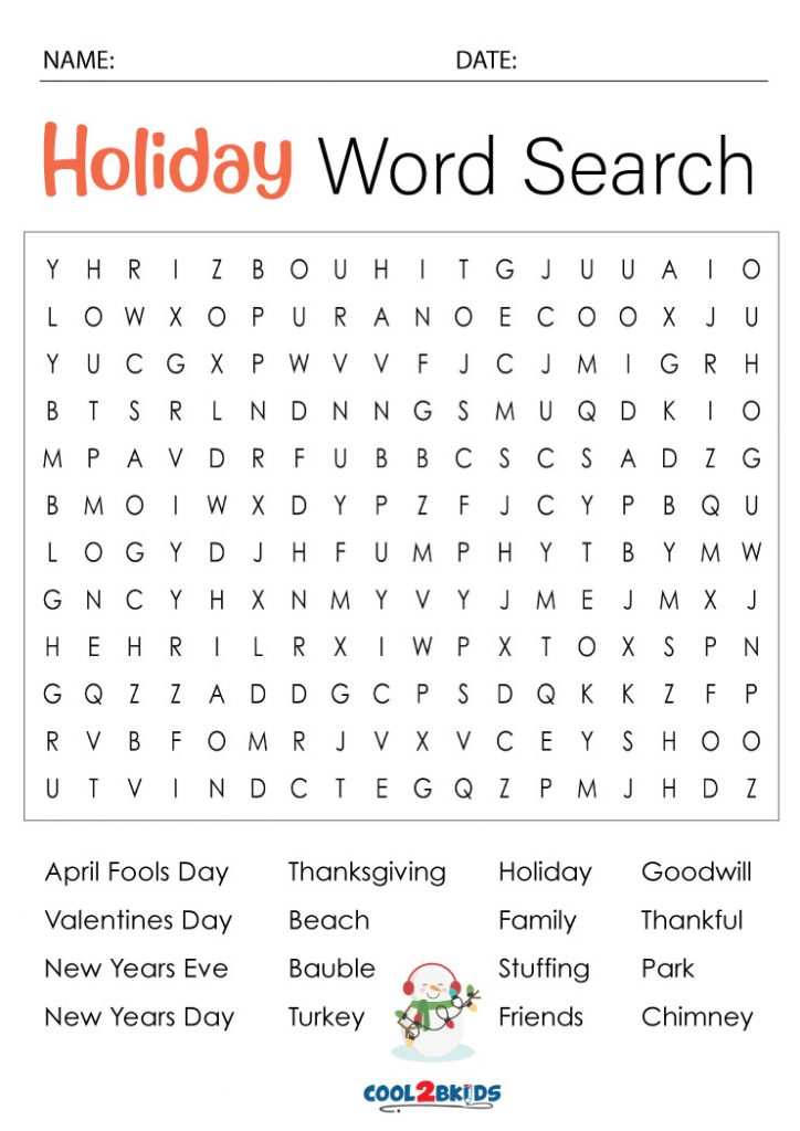 Printable Holiday Word Search Cool2bKids