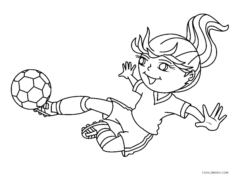 menina jogando futebol para colorir para crianças 6823404 Vetor no Vecteezy