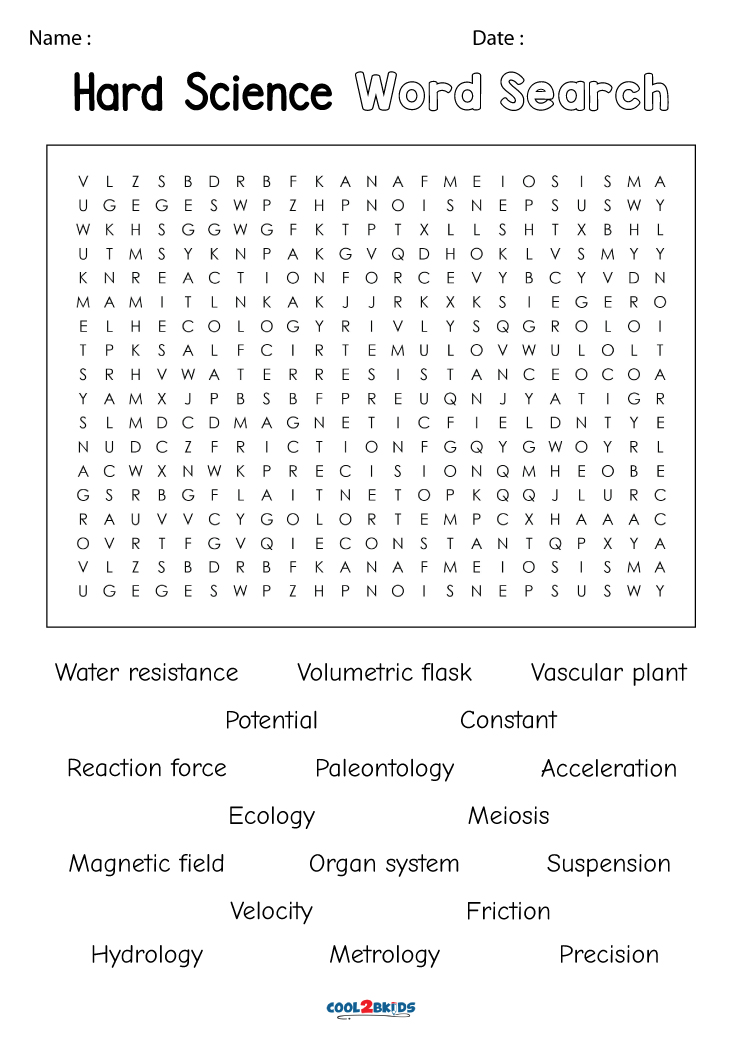 Printable Word Search Science