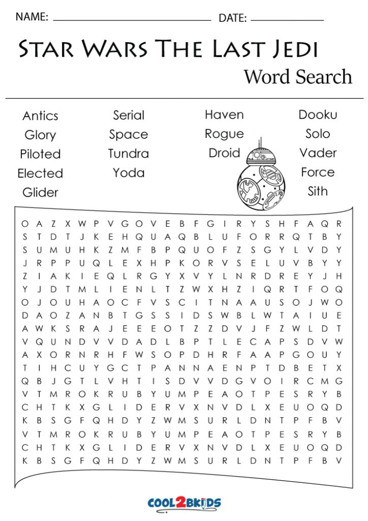 Printable Star Wars Word Search Cool2bKids