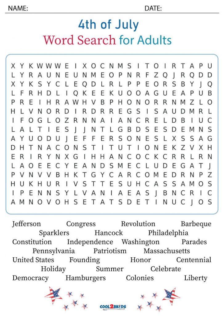 Printable 4th Of July Word Search Cool2bKids