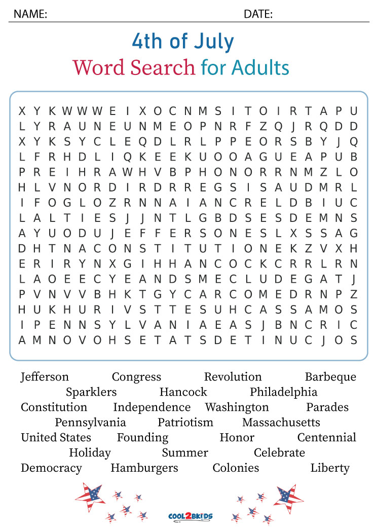 Free Printable 4th Of July Word Search