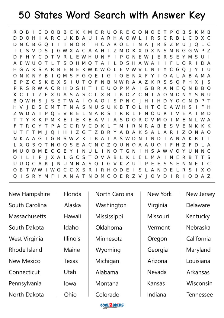 Printable 50 States Word Search Cool2bKids