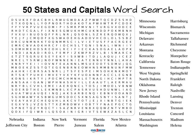 Printable 50 States Word Search Cool2bKids