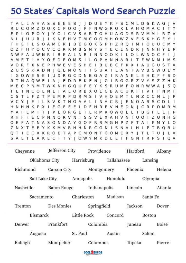 Printable 50 States Word Search Cool2bKids