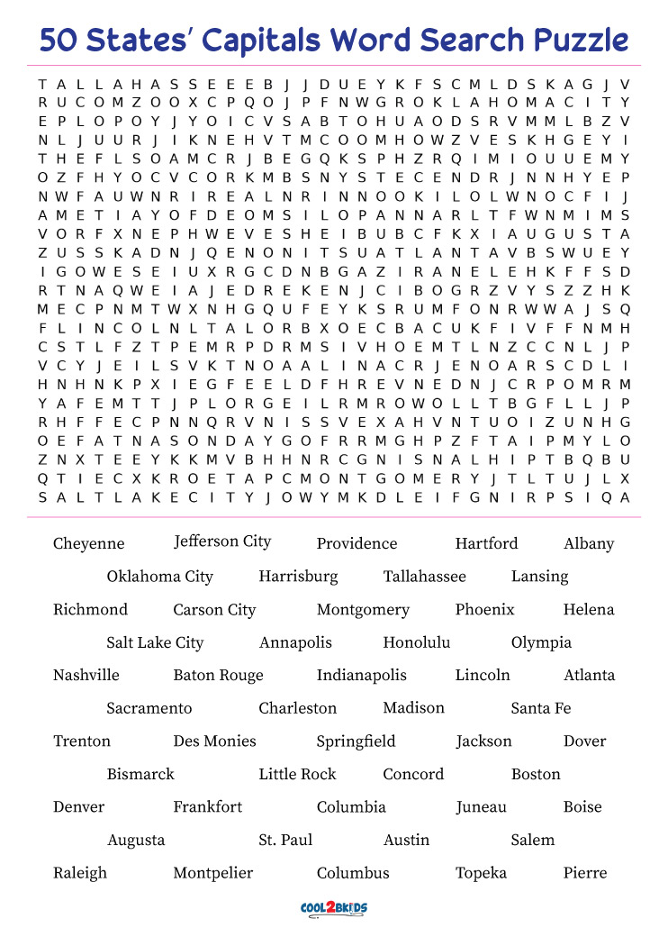 United States Word Search Answer Key