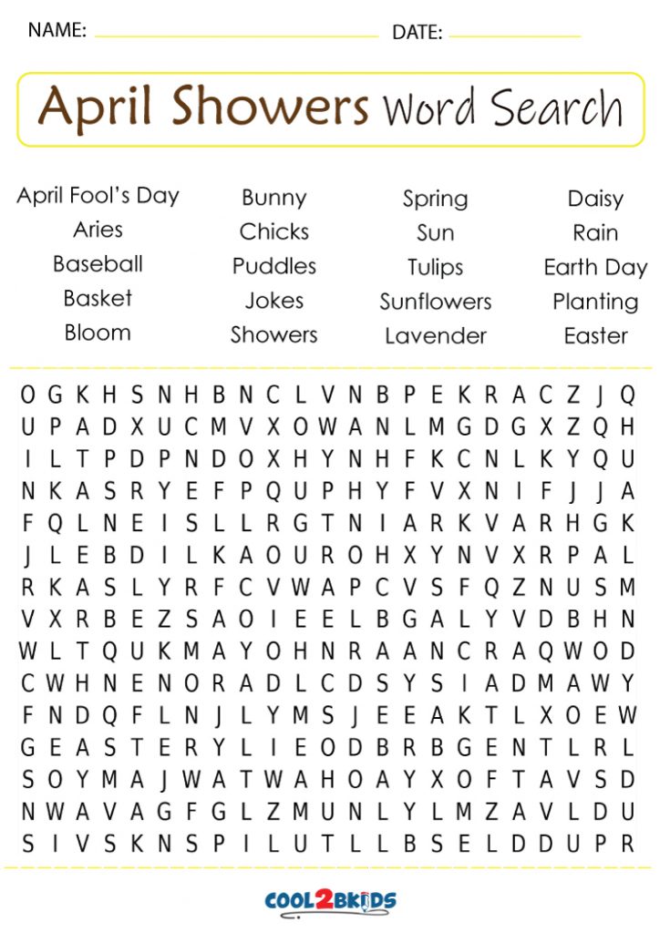 Printable April Word Search Cool2bKids