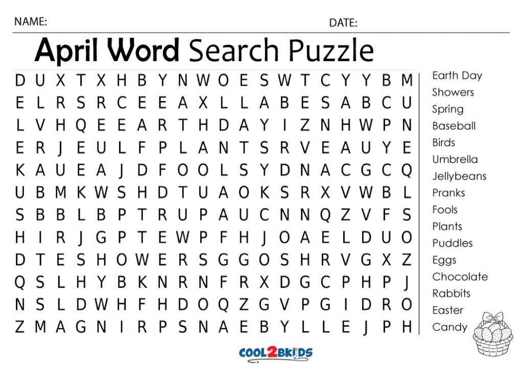 Printable April Word Search Cool2bKids