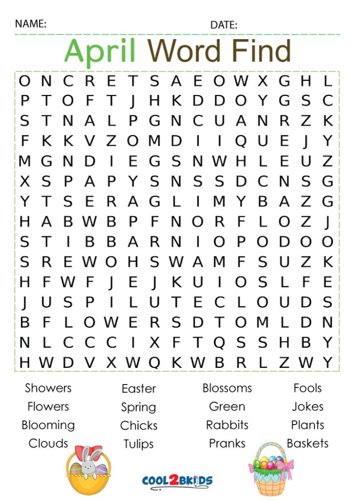 Printable April Word Search Cool2bKids