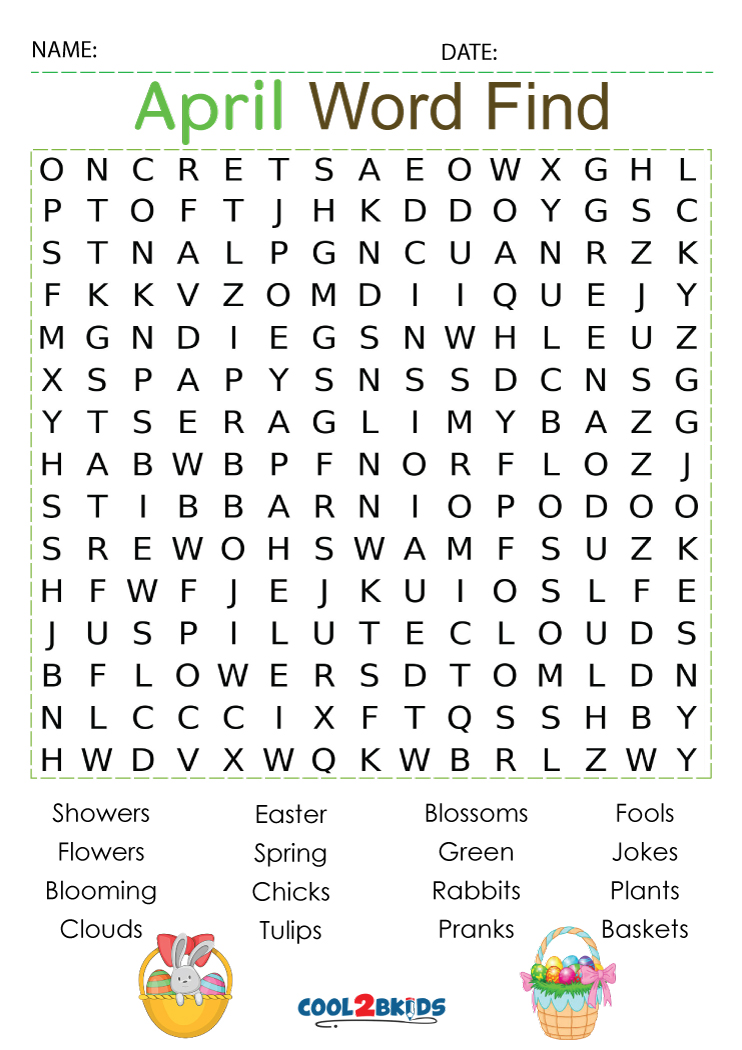 Printable April Word Search Cool2bKids