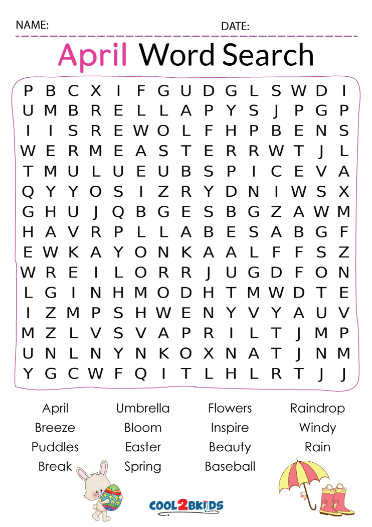 Printable April Word Search Cool2bKids