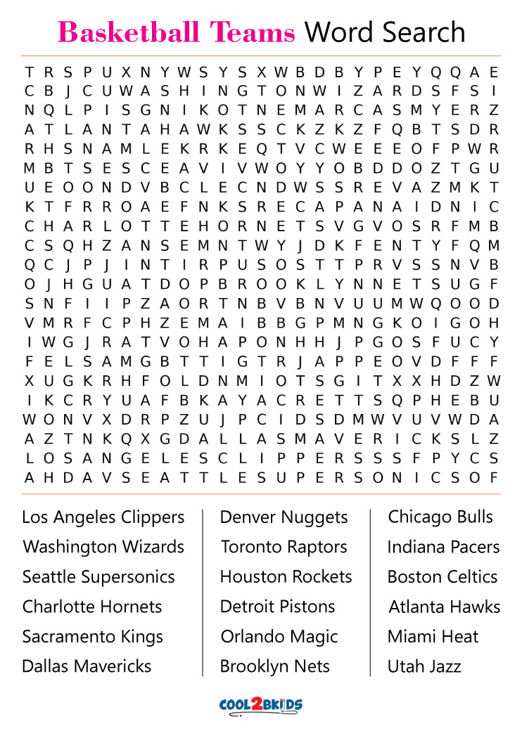 Printable Basketball Word Search Cool2bKids