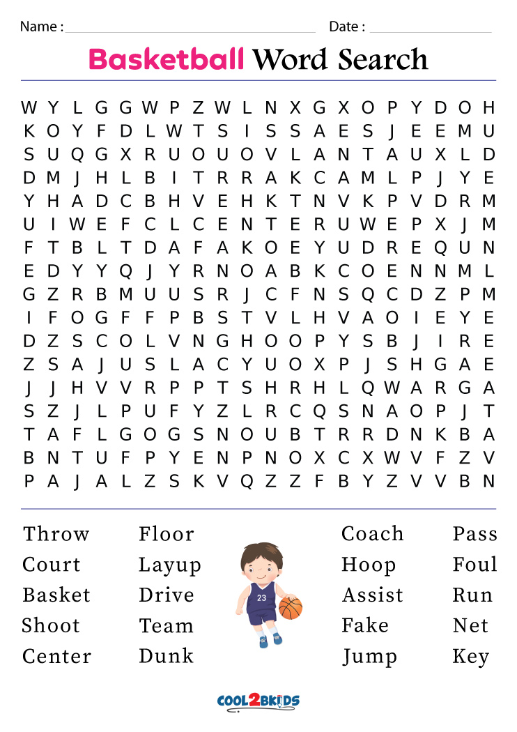 Printable Basketball Word Search Cool2bKids