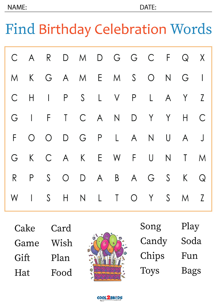 Printable Birthday Word Search Cool2bKids