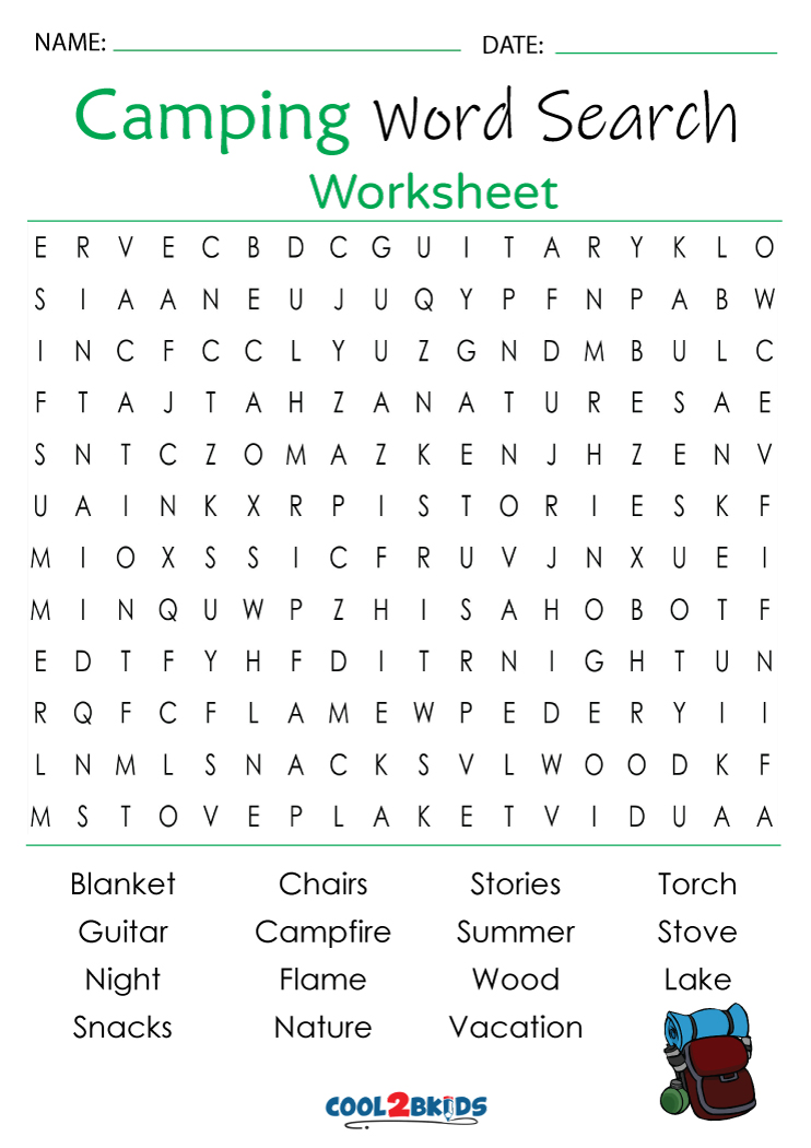 Printable Camping Word Search Cool2bKids